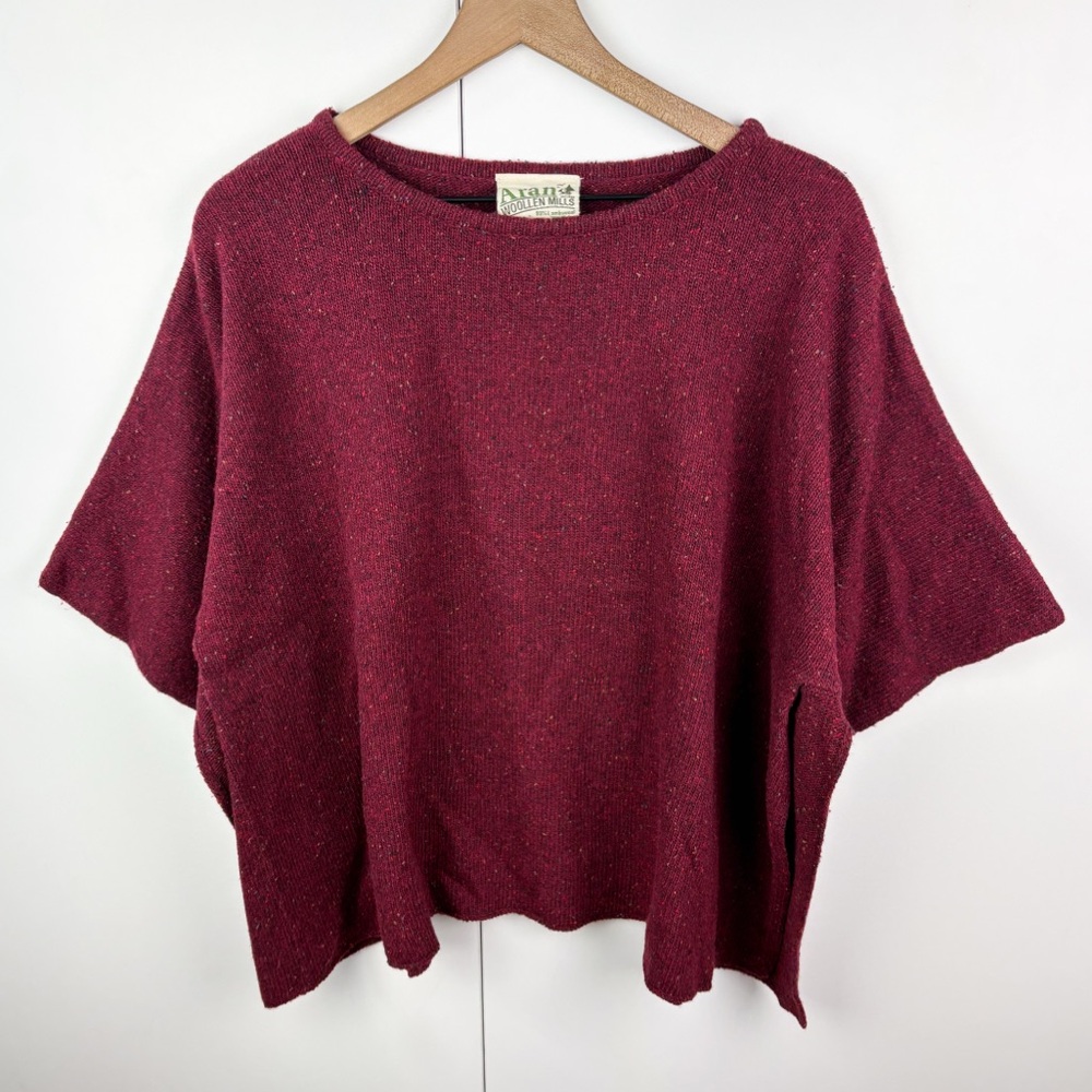 Aran Woollen Mills 80% Lambswool Irish Wool Short Sleeve Open Side Sweater Red